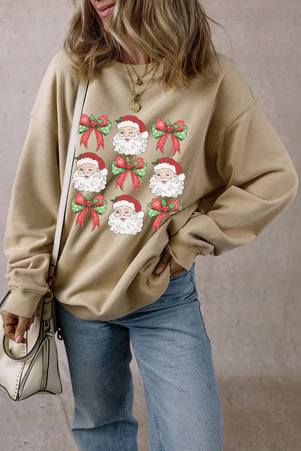 Santa Graphic Round Neck Long Sleeve Sweatshirt - Sydney So Sweet