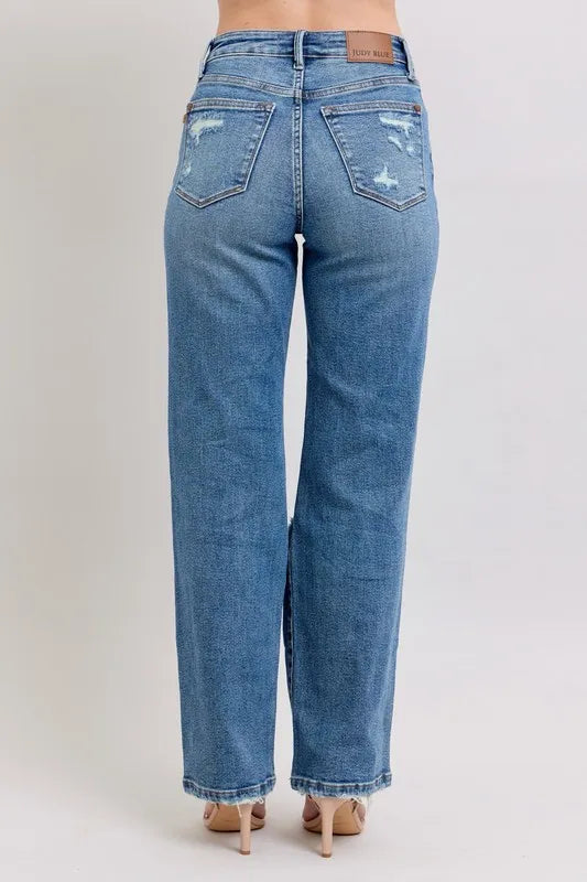 Judy Blue Full Size High Waist Heavy Destroy Straight Jeans Plus Size - Sydney So Sweet