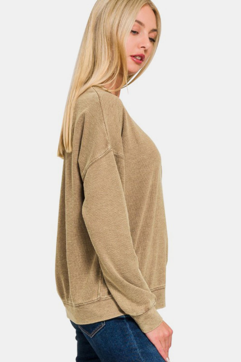 Zenana Washed Round Neck Dropped Shoulder Sweatshirt - Sydney So Sweet