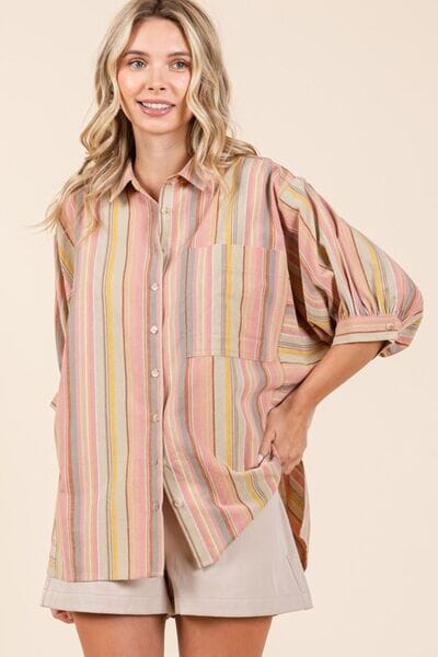 Mittoshop Striped Bubble Sleeve Button Down Shirt - Sydney So Sweet