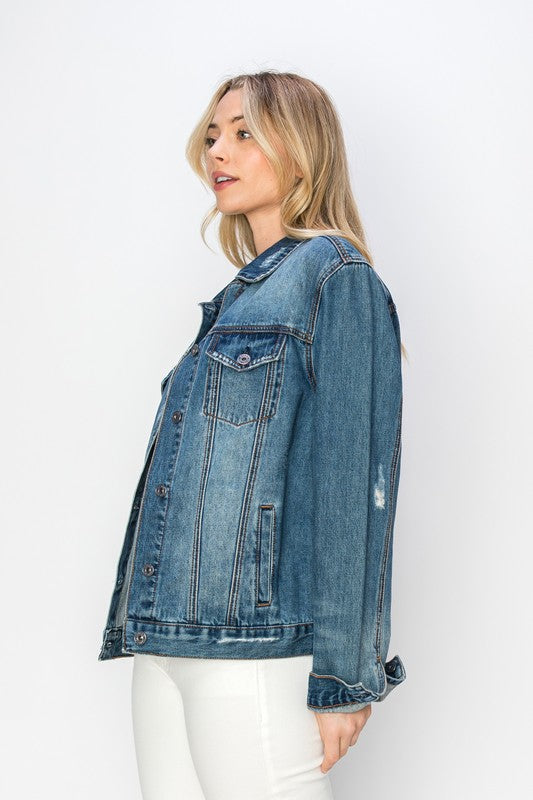 RISEN Full Size Distressed Button Up Jacket - Sydney So Sweet