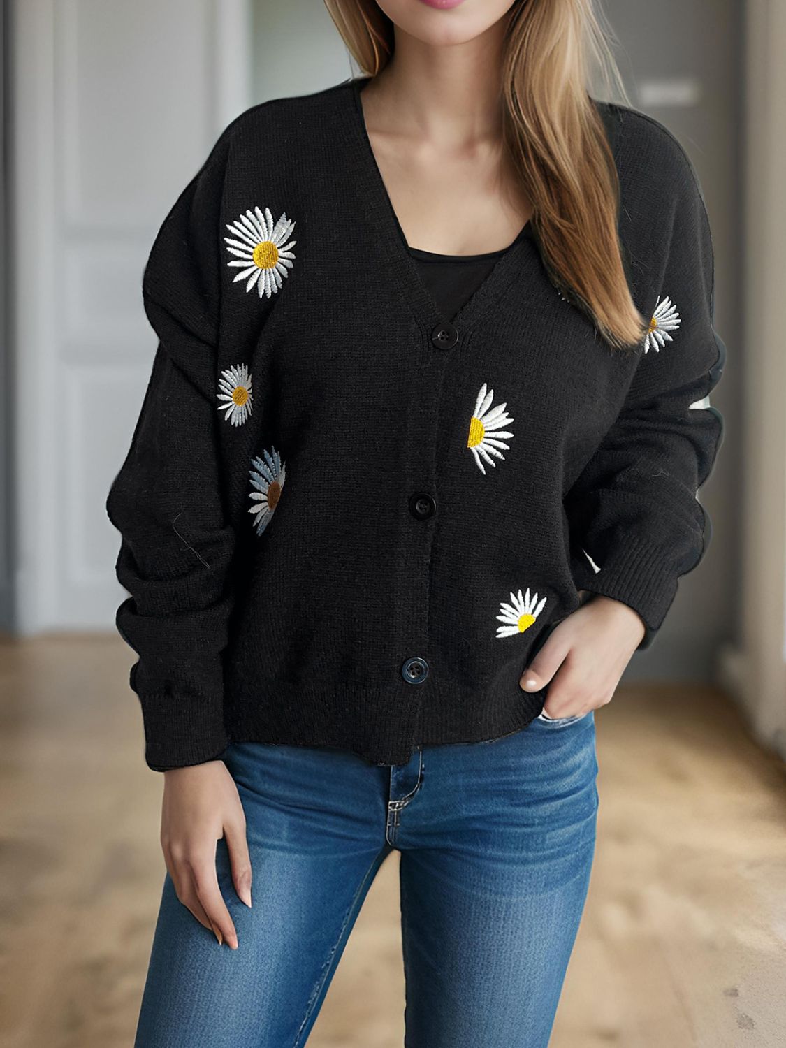 Daisy Button Up V-Neck Cardigan - Sydney So Sweet