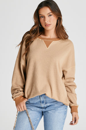 Waffle-Knit Long Sleeve Sweatshirt - Sydney So Sweet