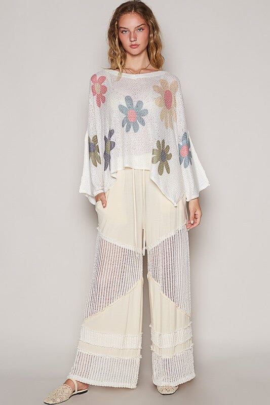 POL Flower Dropped Shoulder Long Sleeve Knit Top - Sydney So Sweet