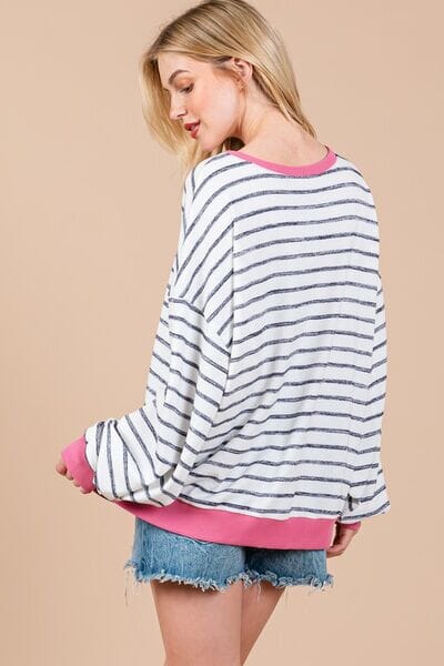 Ces Femme Striped Round Neck Drop Shoulder Sweatshirt - Sydney So Sweet