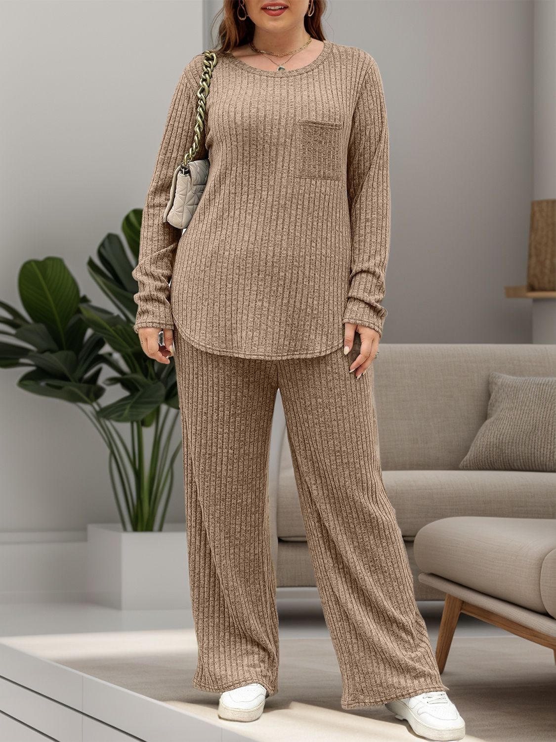 Round Neck Long Sleeve Top and Pants Set - Sydney So Sweet