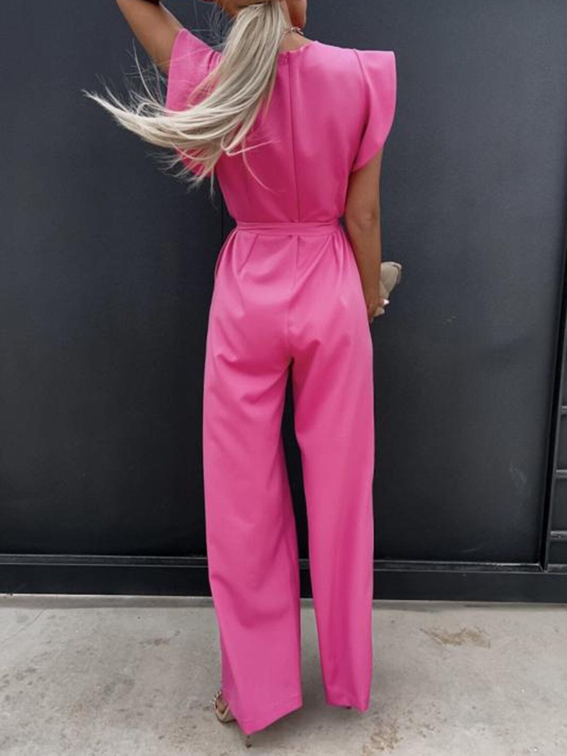 Ruffled Round Neck Cap Sleeve Jumpsuit - Sydney So Sweet