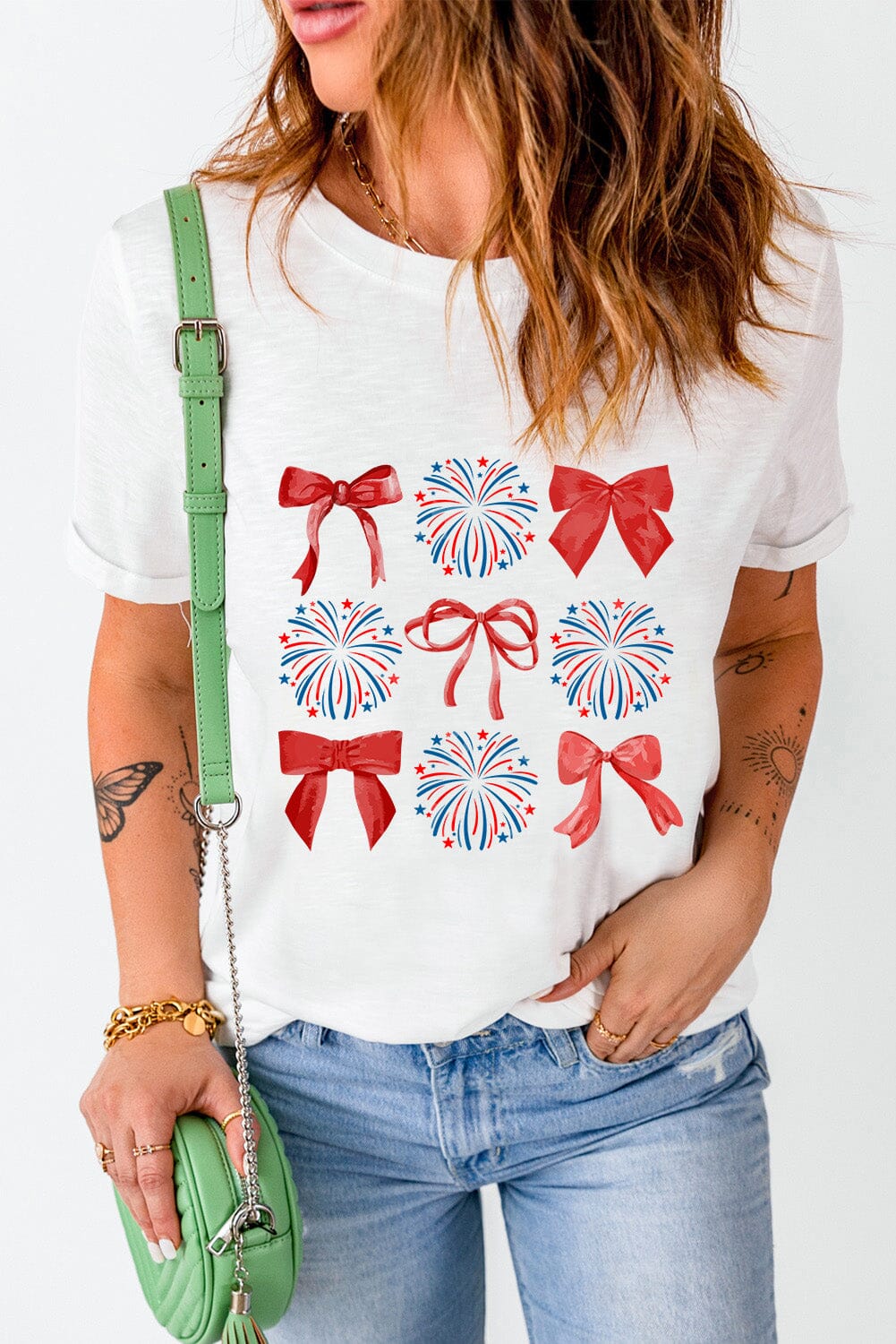 Bow Graphic Round Neck Short Sleeve T-Shirt - Sydney So Sweet