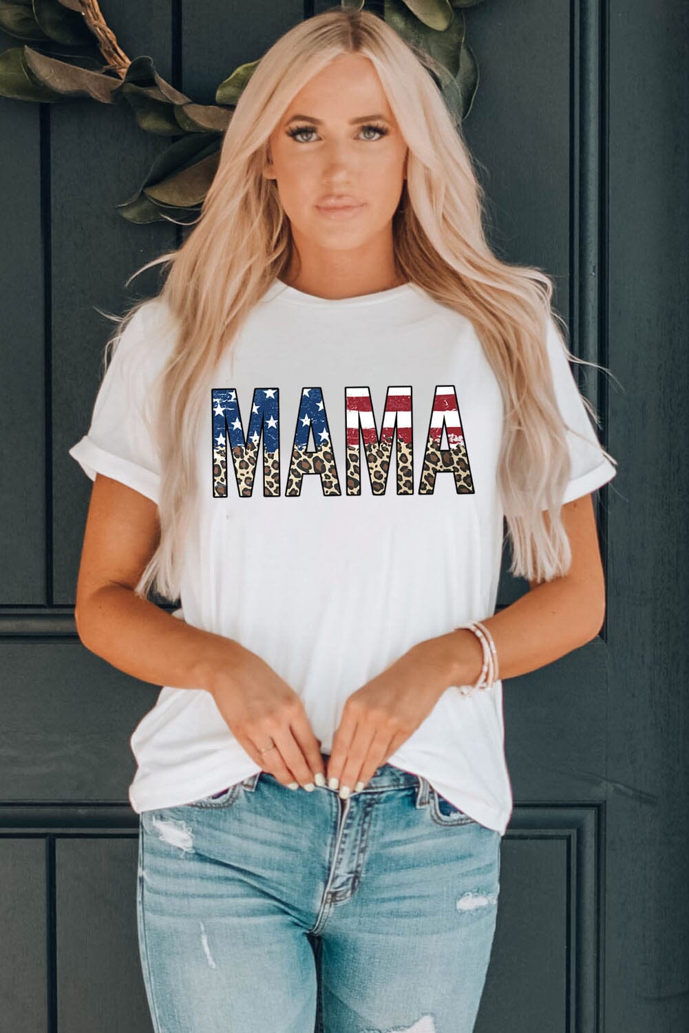 MAMA Cheetah & Flag Women's Graphic Short Sleeve T-Shirt - Sydney So Sweet