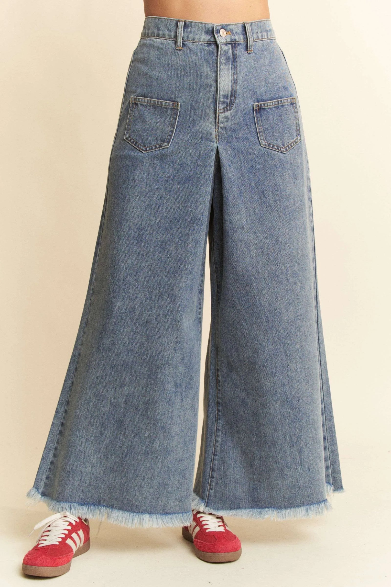 Davi & Dani Patch Pocket Wide Leg Culotte Jeans - Sydney So Sweet