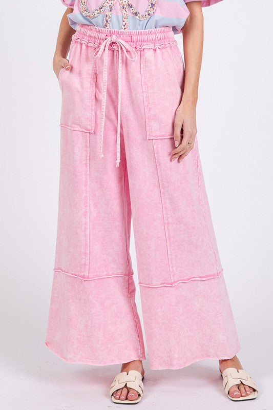 SAGE + FIG Mineral Washed Terry Wide Leg Pants - Sydney So Sweet