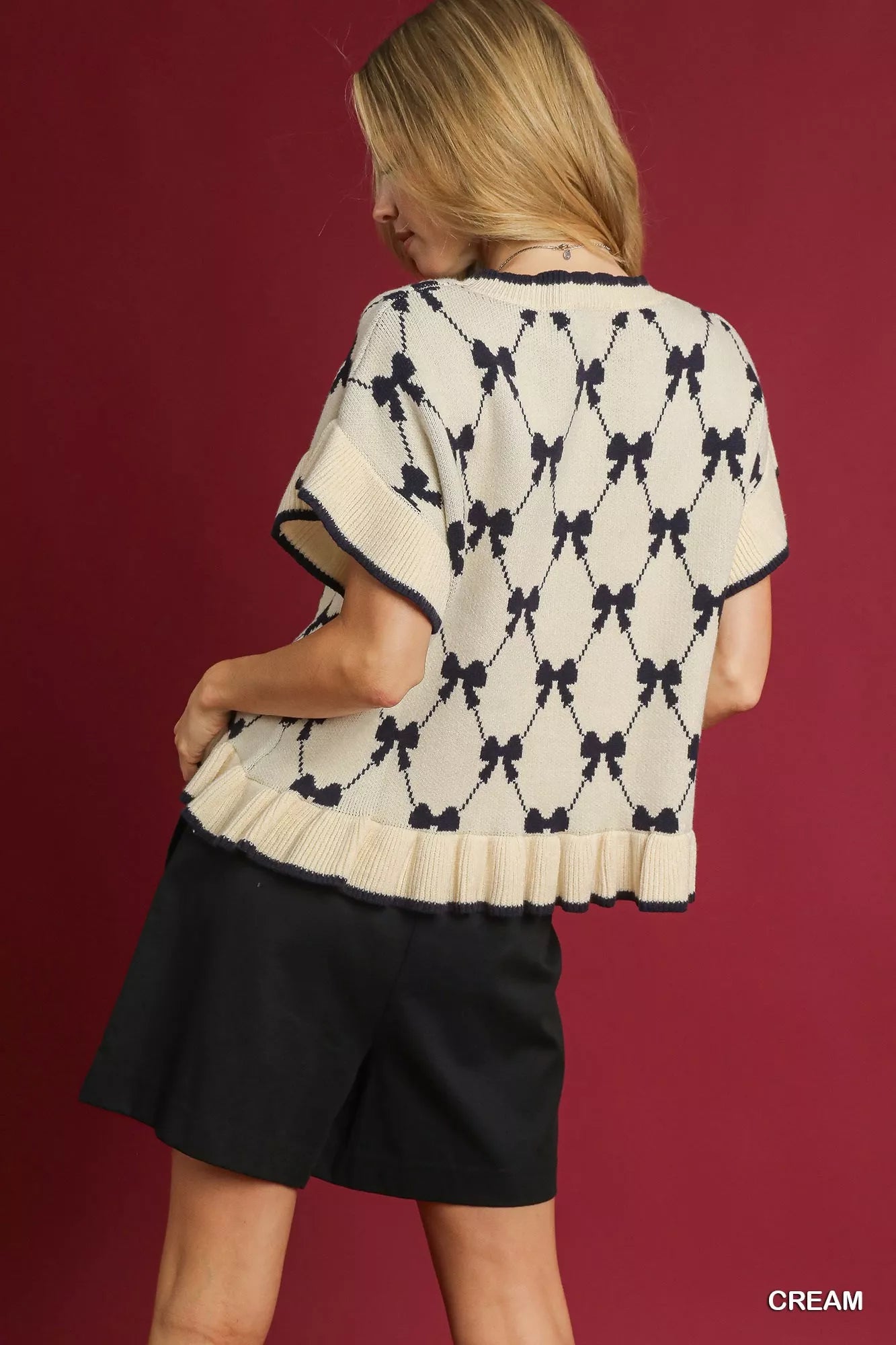 Umgee Bow Knit Ruffle Sleeve Sweater - Sydney So Sweet
