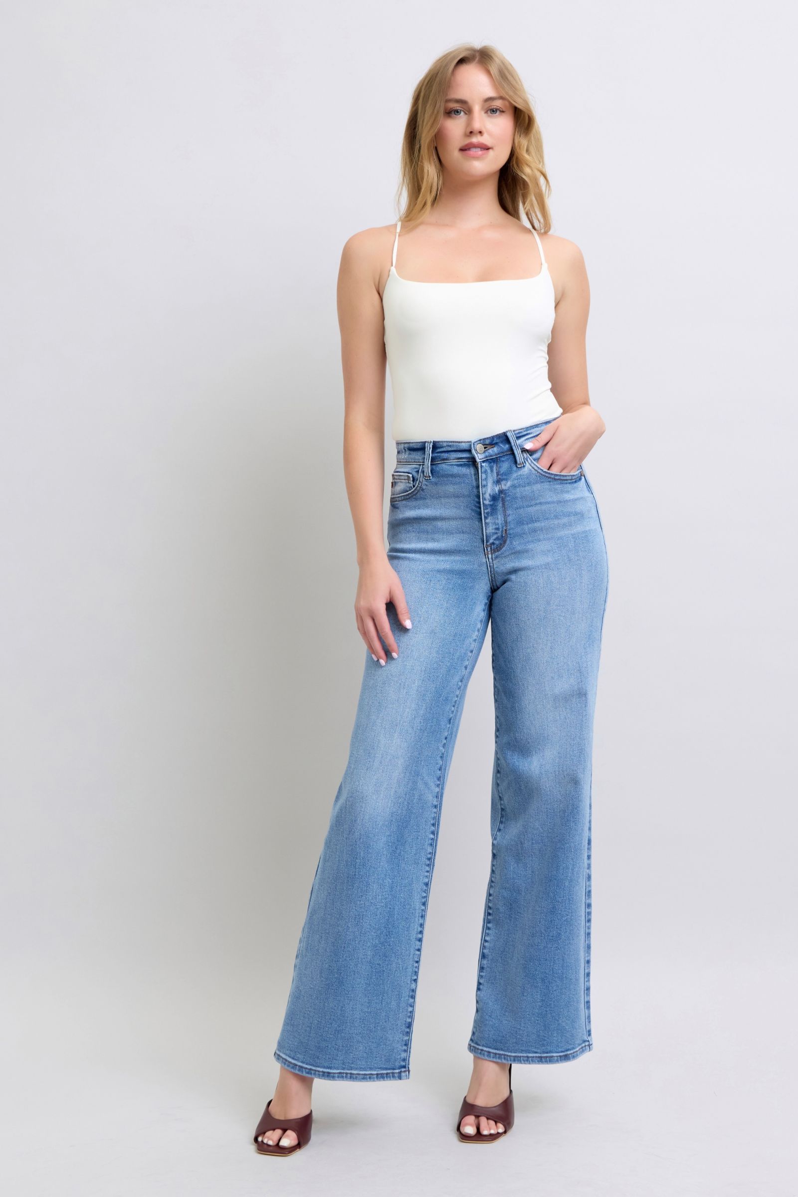 Judy Blue Full Size Wide Leg Jeans with Pockets - Sydney So Sweet