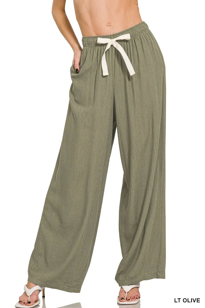 Zenana Linen Drawstring Pants - Sydney So Sweet