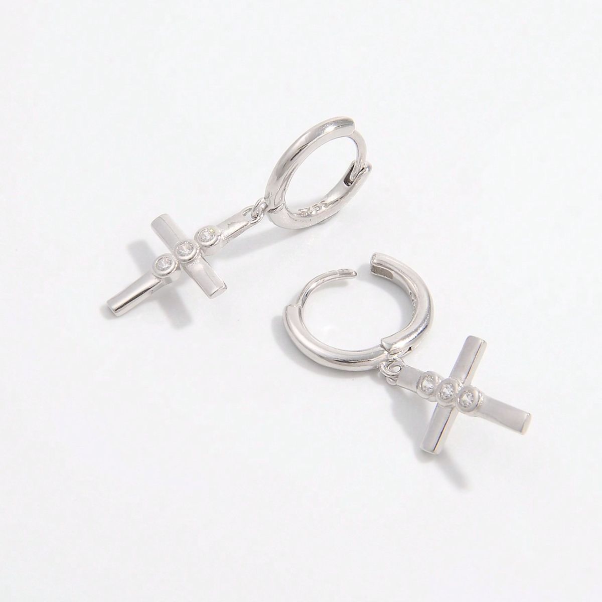 925 Sterling Silver Zircon Cross Earrings - Sydney So Sweet