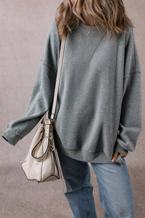 Slit Round Neck Long Sleeve Sweatshirt - Sydney So Sweet