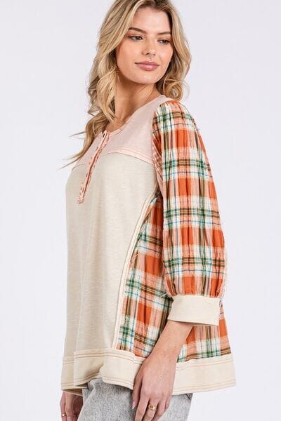 SAGE + FIG Exposed Seam Button Detail Plaid Top - Sydney So Sweet