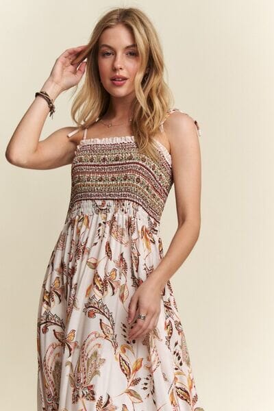 ADORA Smocked Printed Square Neck Tie Shoulder Cami Dress - Sydney So Sweet