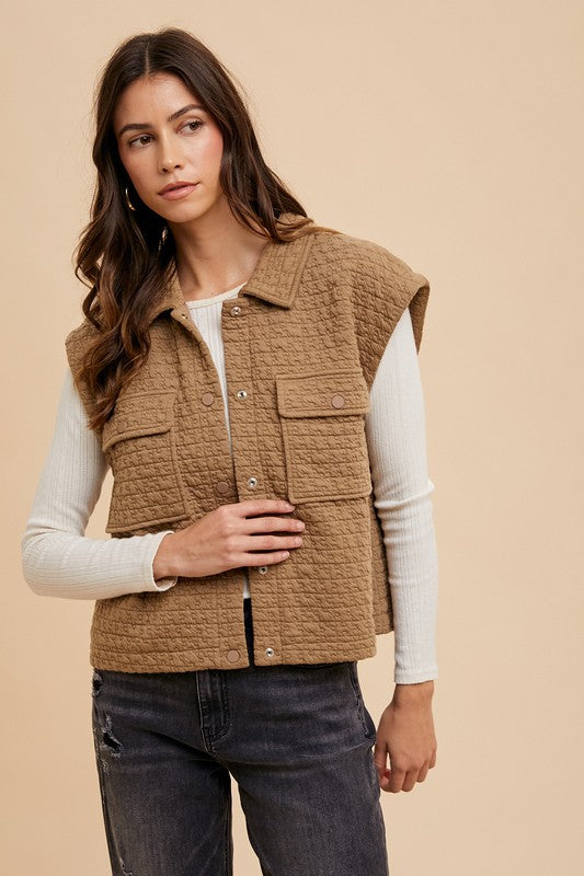 Annie Wear Puzzle Quilted Snap Down Vest Coat - Sydney So Sweet