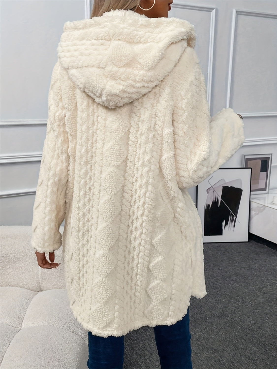 Fuzzy Button Down Hooded Coat - Sydney So Sweet