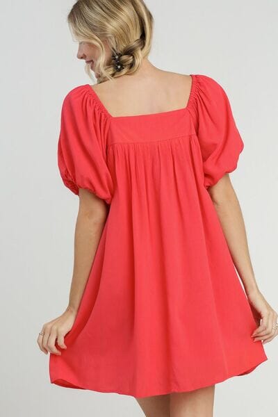 Umgee Full Size Squared Neck Puff Sleeve Mini Dress Plus Size - Sydney So Sweet