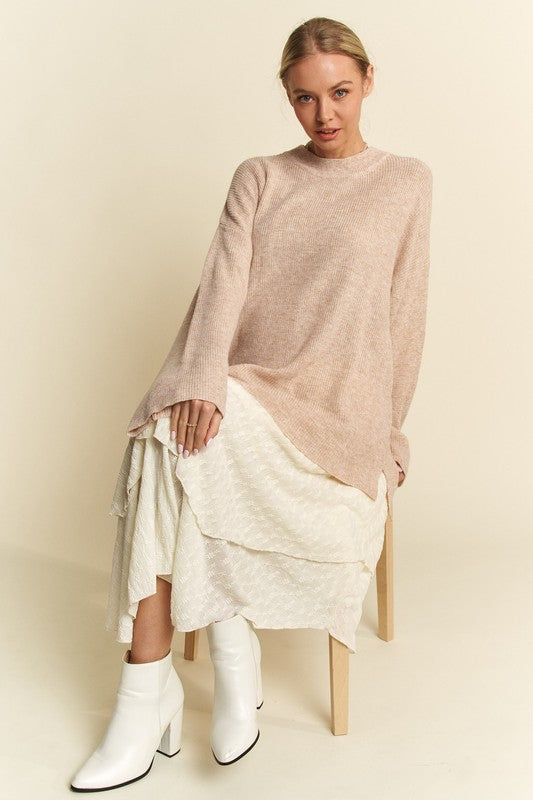 Davi & Dani High-Low Round Neck Drop Shoulder Sweater - Sydney So Sweet