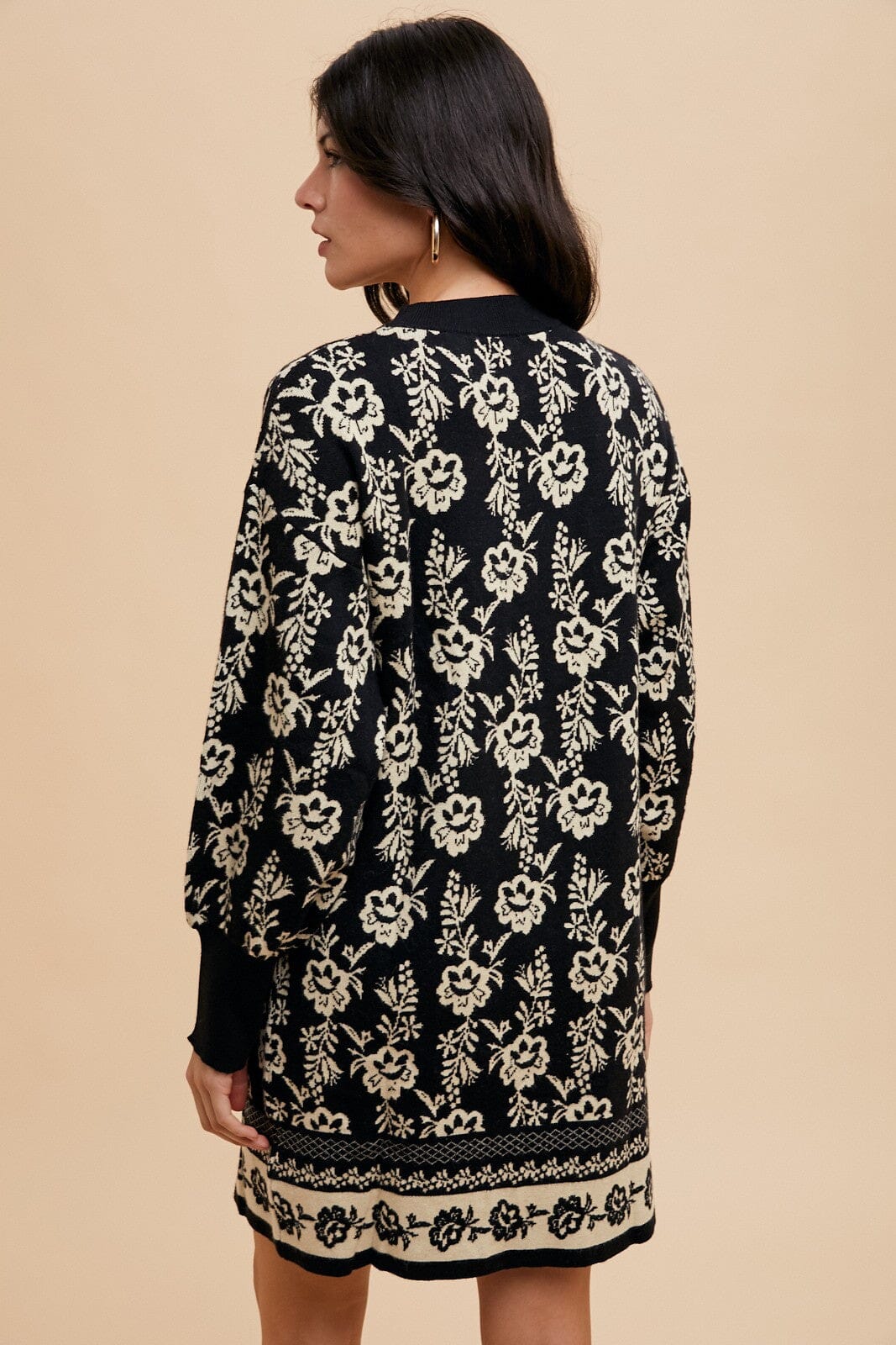 Annie Wear Floral Jacquard Round Neck Sweater Dress - Sydney So Sweet