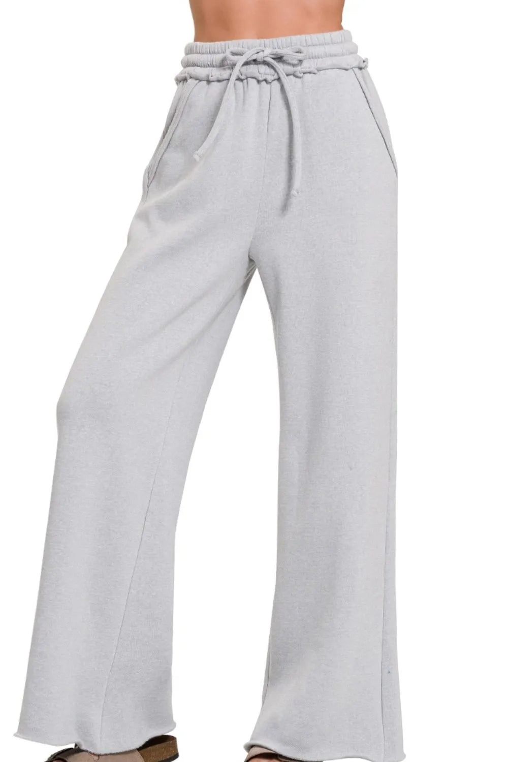 Zenana Fleece Exposed Seam Wide Leg Sweatpants - Sydney So Sweet