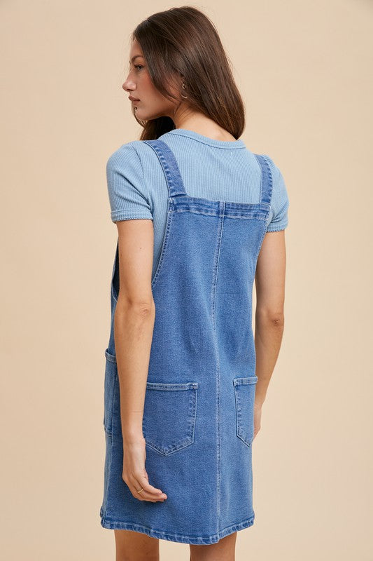 Annie Wear Wide Strap Denim Overall Dress with Pockets - Sydney So Sweet