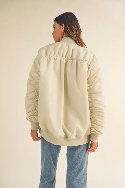 MABLE Back Ruched Utiltiy Bomber Jacket - Sydney So Sweet