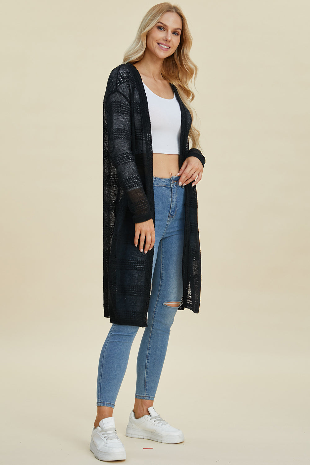 Double Take Full Size Open Front Longline Cardigan - Sydney So Sweet