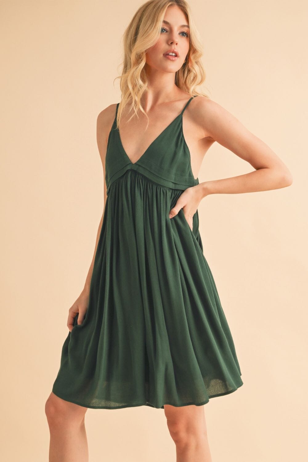 Aemi + Co Ruched Plunge Mini Cami Dress - Sydney So Sweet