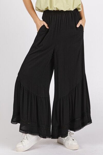Mittoshop Lace Ruffle Asymmetric Hem Wide Leg Pants - Sydney So Sweet