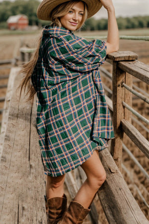 Plaid Button Up Collared Neck Shirt Dress - Sydney So Sweet