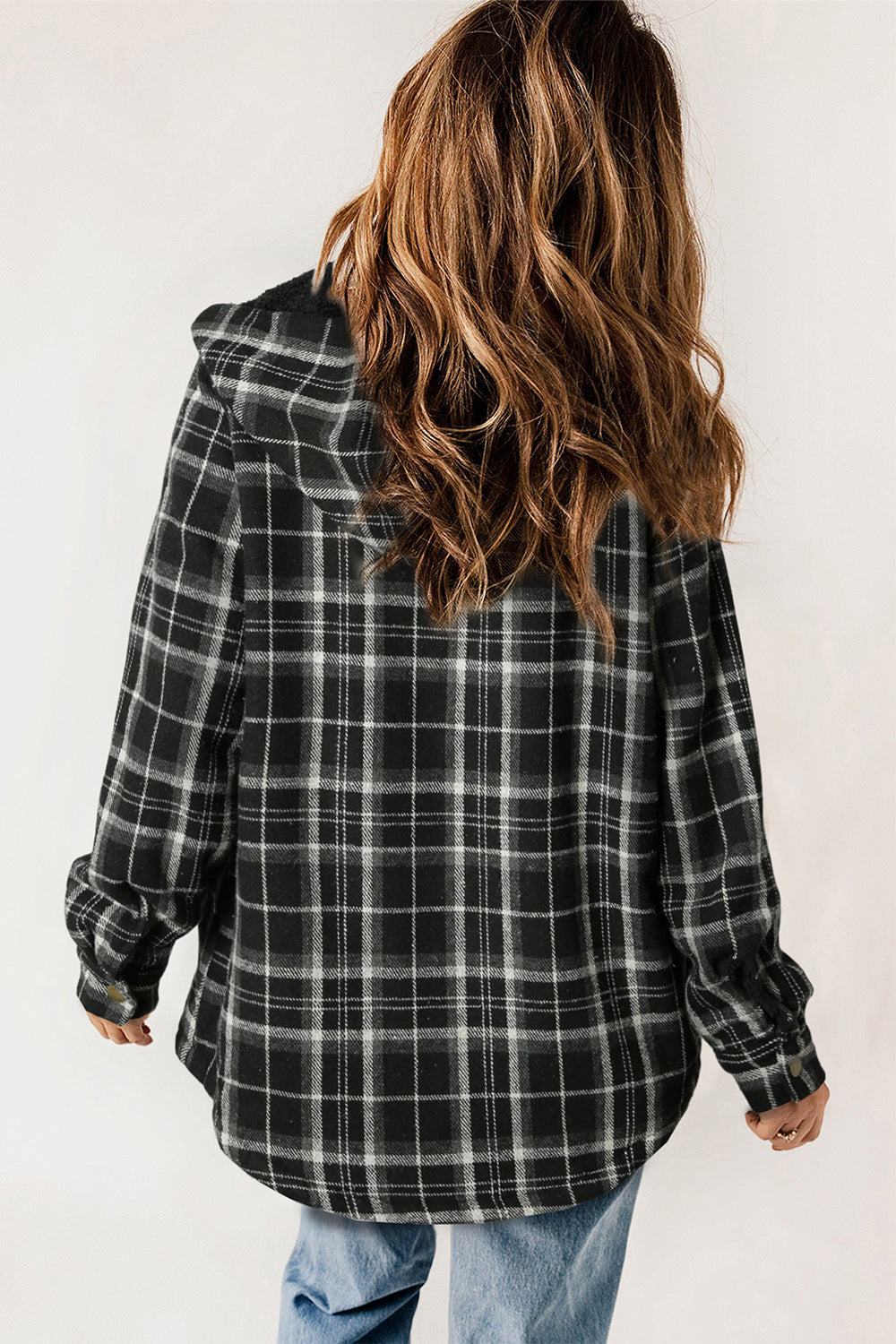 Plaid Snap Down Hooded Jacket - Sydney So Sweet