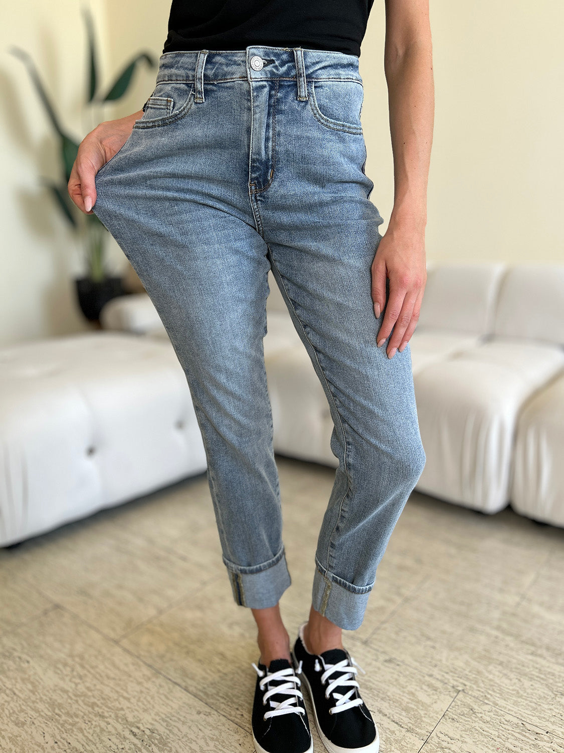 Judy Blue Full Size High Waist Cuff Hem Skinny Jeans - Sydney So Sweet