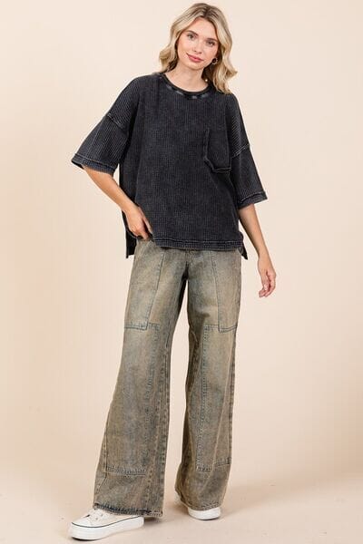 Mittoshop Mineral Wash Waffle Knit Short Sleeve Top - Sydney So Sweet