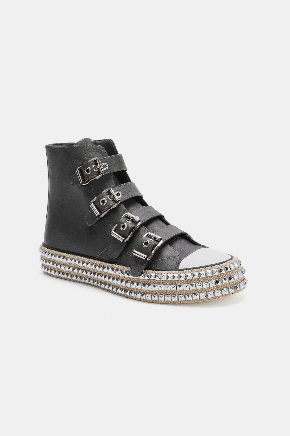 Beast Fashion Multi-Buckle Straps Studded Platform Sneakers - Sydney So Sweet