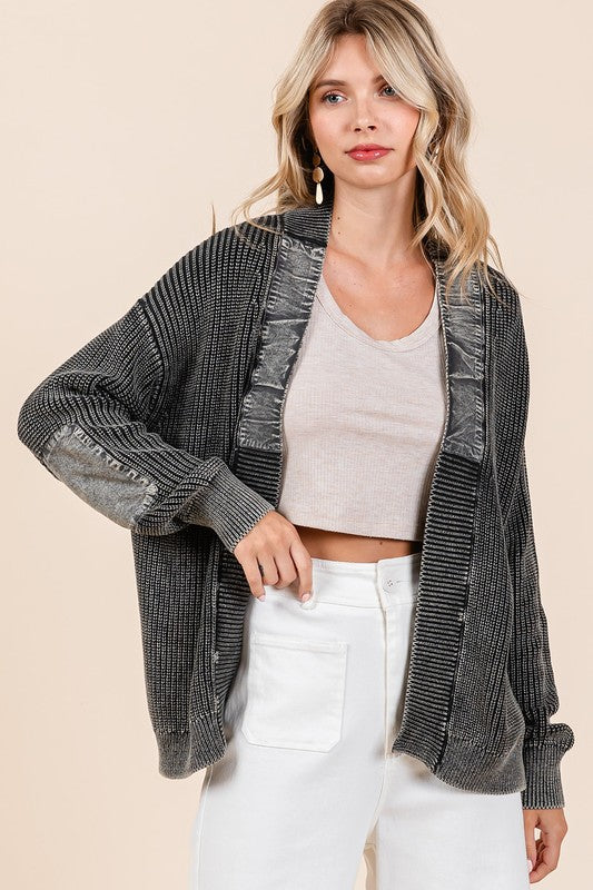 Mittoshop Contrast Patch Open Front Mineral Wash Cardigan - Sydney So Sweet