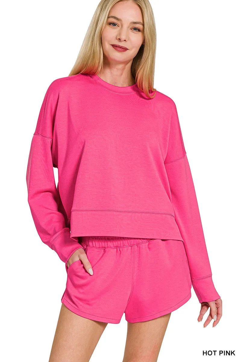 Zenana Scuba Long Sleeve Sweatshirts & Shorts Set - Sydney So Sweet