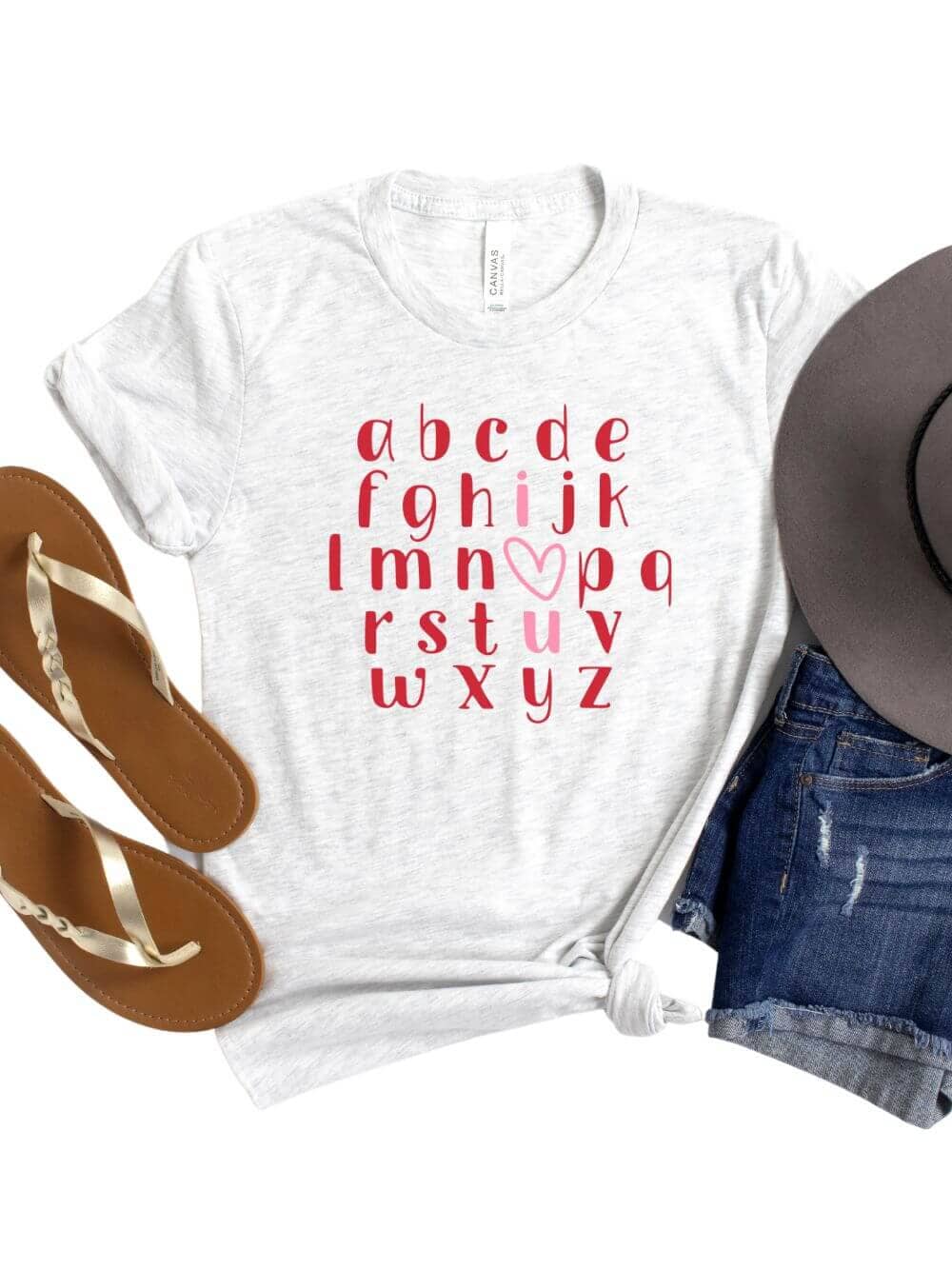 Alphabet ABC I Love You Valentine's Day Women's Jersey Short Sleeve Graphic Tee - 8 Colors - Sydney So Sweet