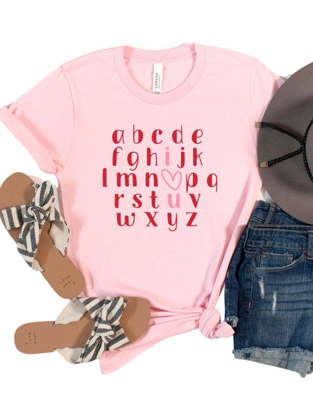 Alphabet ABC I Love You Valentine's Day Women's Jersey Short Sleeve Graphic Tee - 8 Colors - Sydney So Sweet