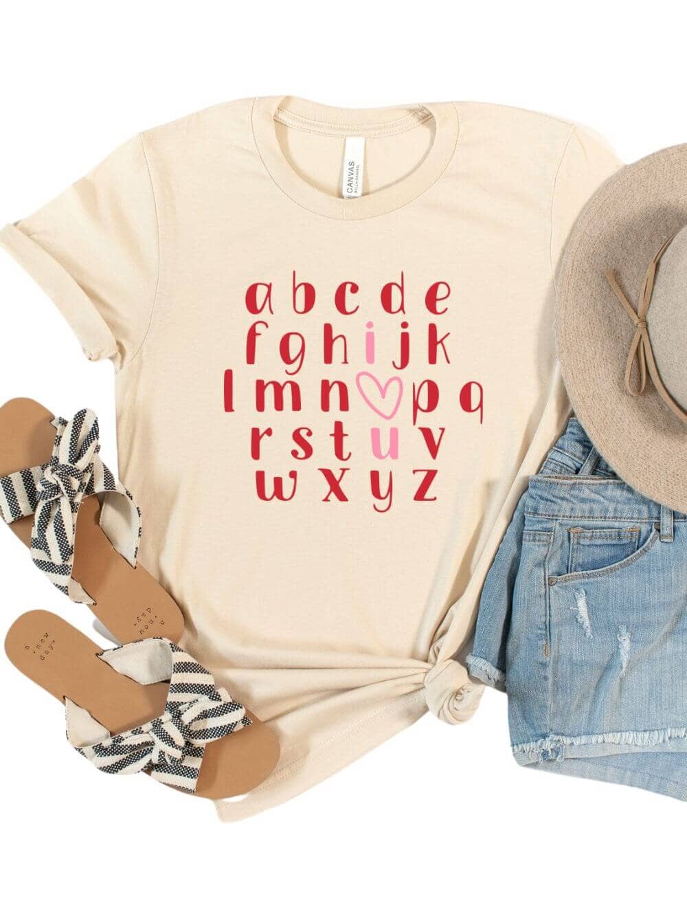 Alphabet ABC I Love You Valentine&#39;s Day Women&#39;s Jersey Short Sleeve Graphic Tee - 8 Colors - Sydney So Sweet