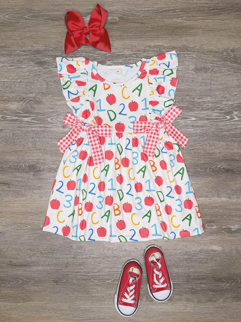 ABC Apple Girls Back to School Coquette Bow Dress