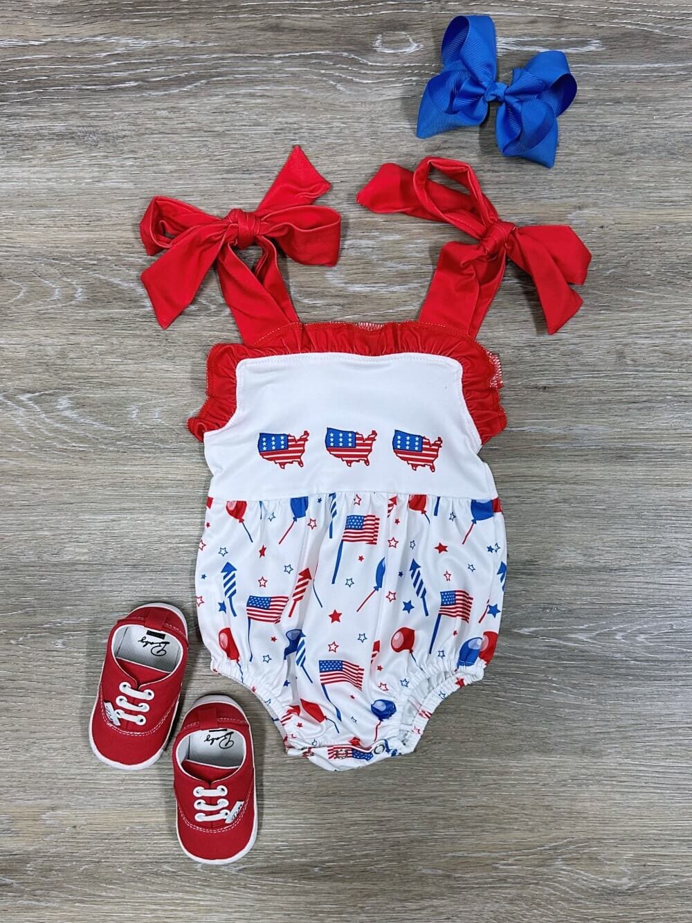 Across America Red Bow Baby Bubble Romper - Sydney So Sweet