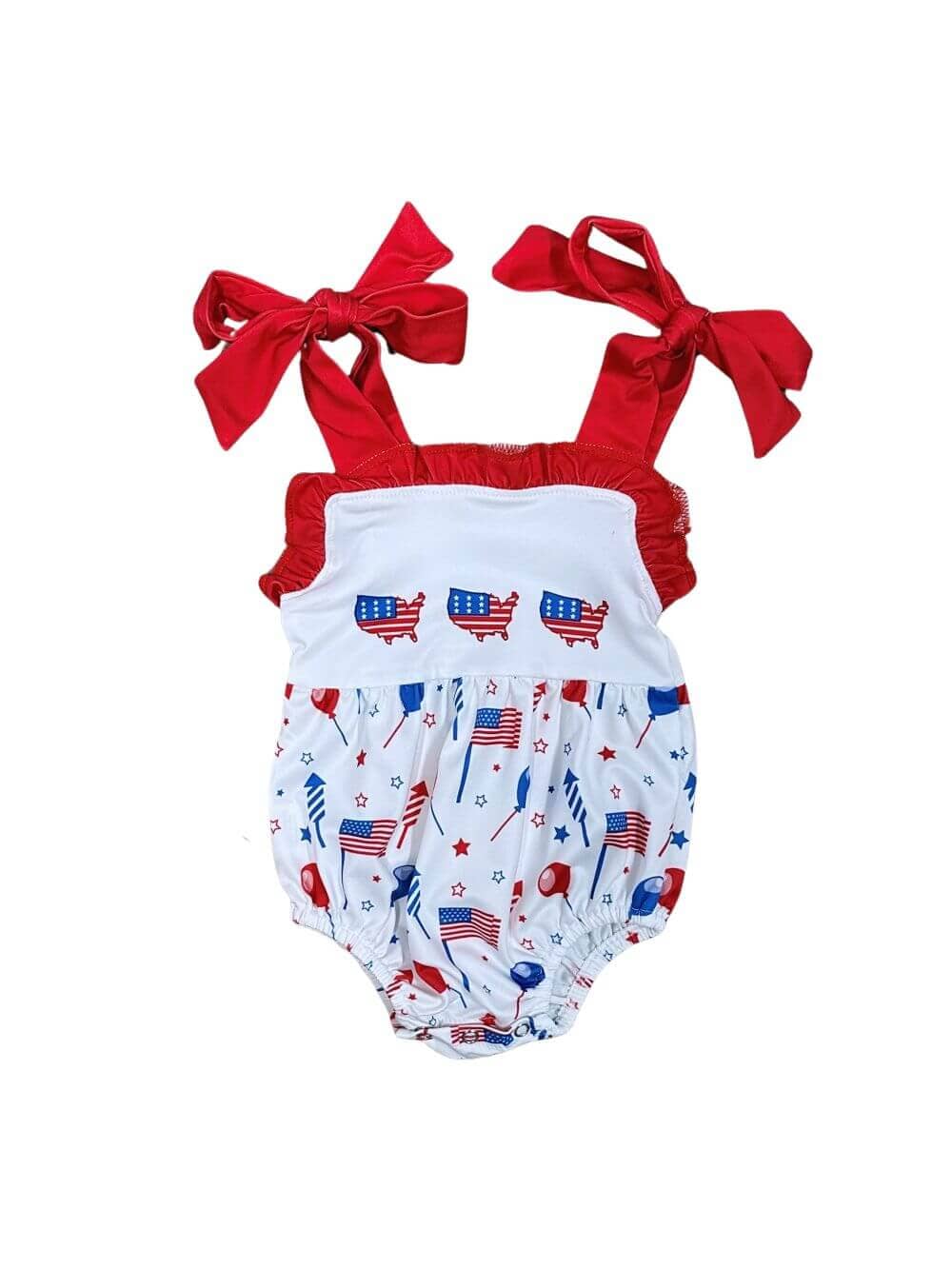 Across America Red Bow Baby Bubble Romper - Sydney So Sweet