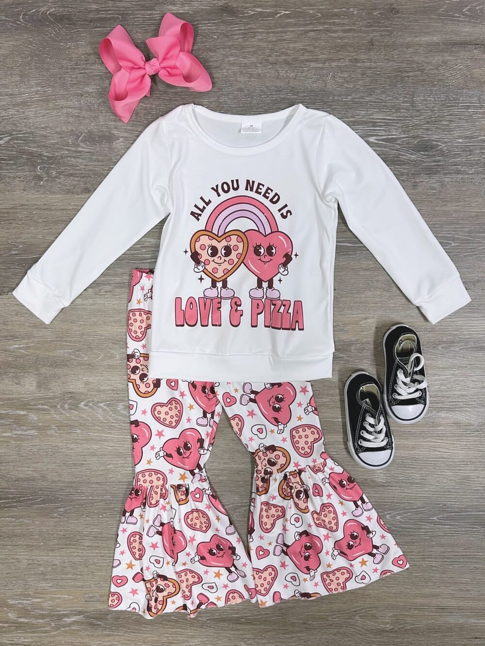 All You Need is Love & Pizza Girls Long Sleeve Bell Bottom Outfit - Sydney So Sweet