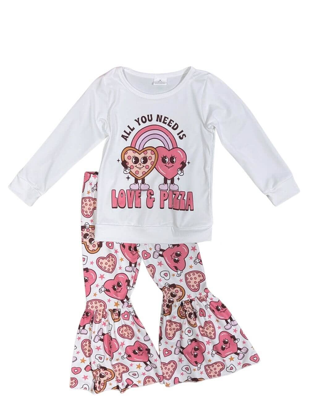 All You Need is Love & Pizza Girls Long Sleeve Bell Bottom Outfit - Sydney So Sweet