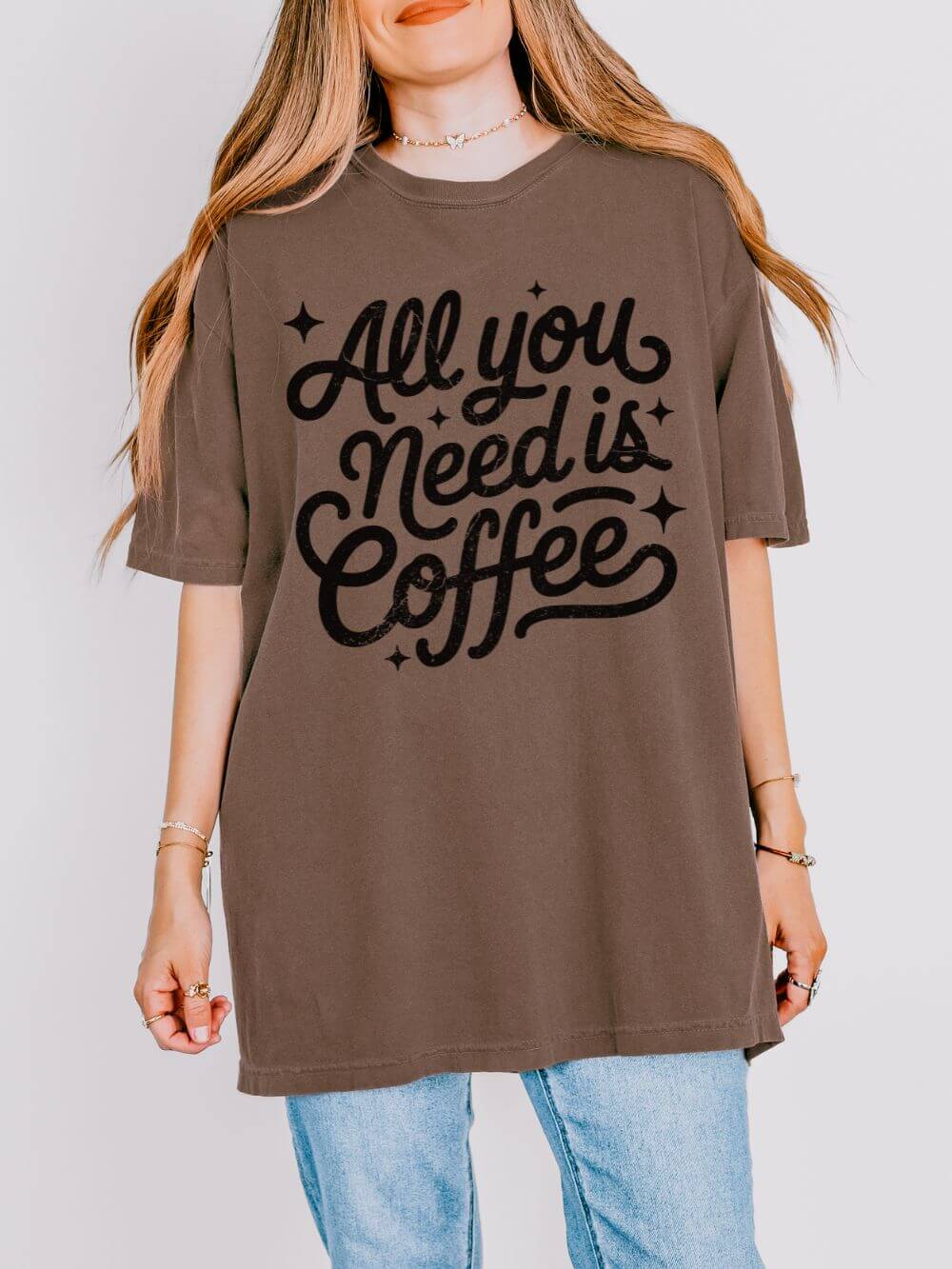 All You Need Is Coffee T-Shirt Retro Script Coffee Lover Distressed Graphic Tee