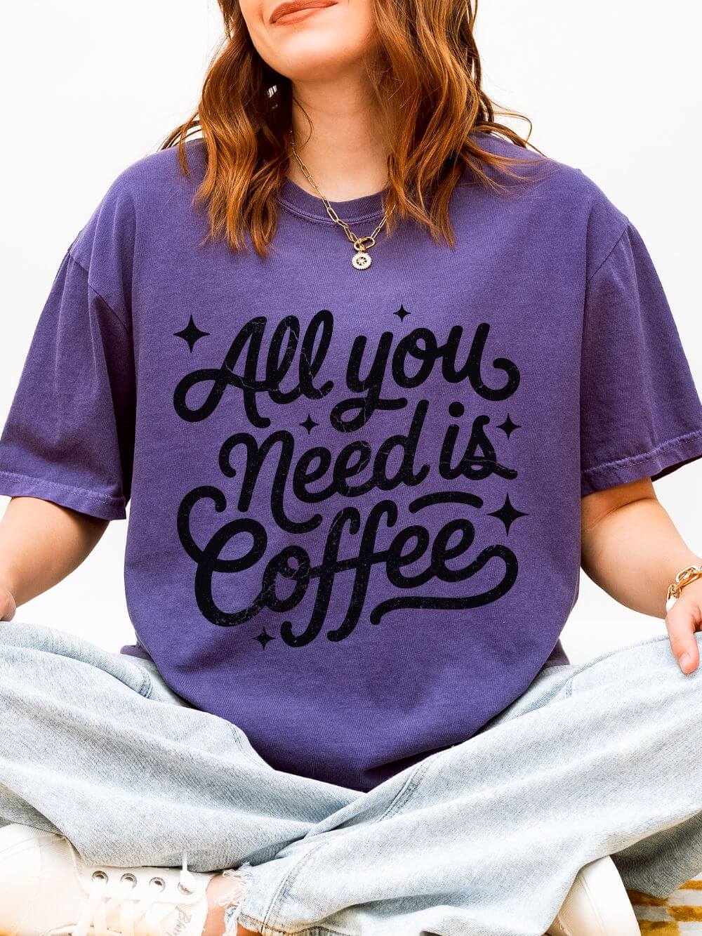 All You Need Is Coffee T-Shirt Retro Script Coffee Lover Distressed Graphic Tee